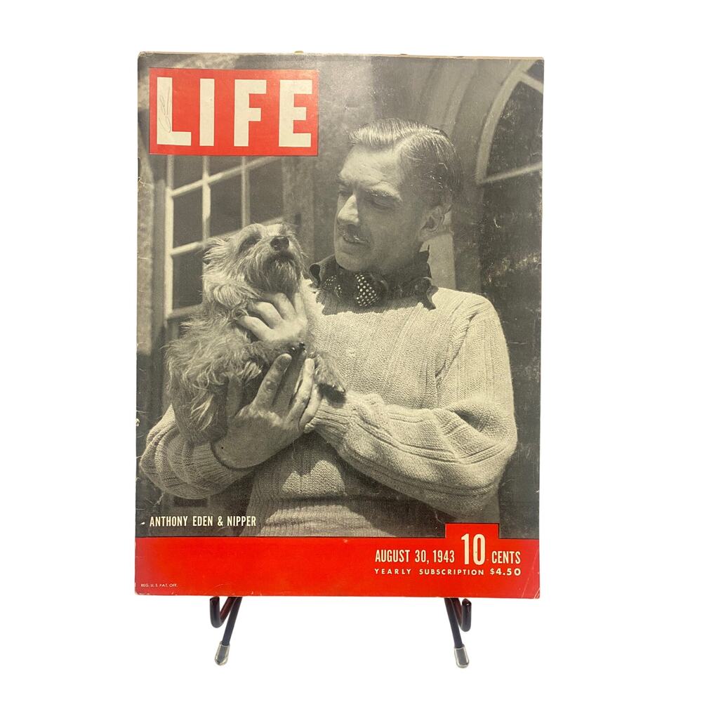 LIFE Magazine August 30 1943 Anthony Eden & Dog Nipper WWII Cover Vintage